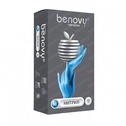 Перчатки Нитриловые голубые "Benovy" - ХS (50пар) 