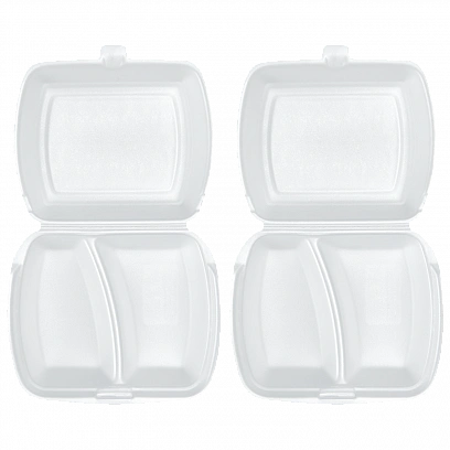 Ланч бокс с Перегородкой белый - [100шт] вспененный 249х207х61