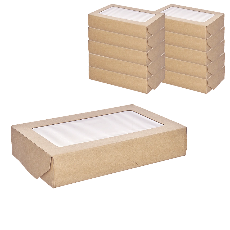 1EA OneBox коробка с окном 1000мл - 25шт крафт (10уп*кор) 120х200х40