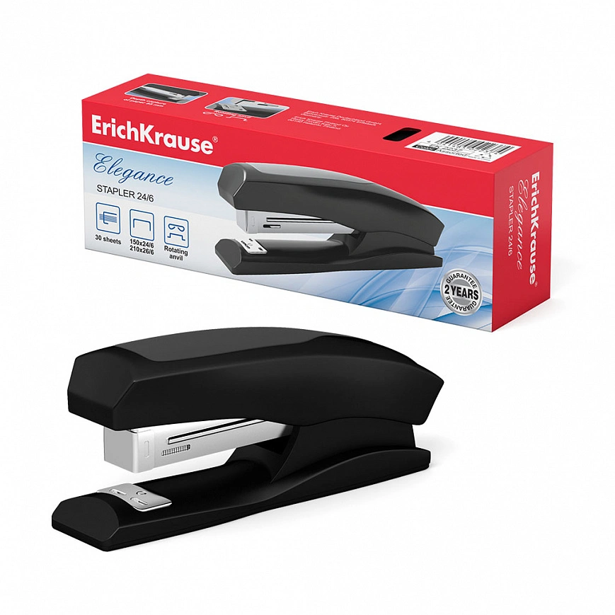 Степлер №24/6  Half-strip ErichKrause Quadro Classic до 30 листов, черный (в коробке по 1 шт.)