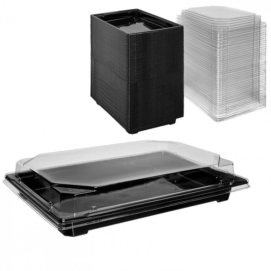 С-25 Контейнер для суши черный 24х16 - [220шт] с крышкой 1784028¶