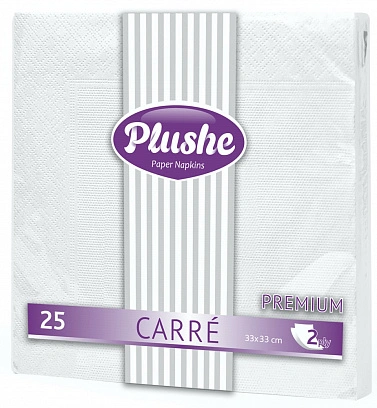 Салфетки 2сл Белые 33х33 с тиснением [25л - 30шт] Plushe