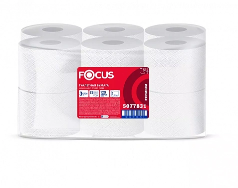 Туалетная бумага 3сл  120м Белая "Focus" (12шт в упак)
