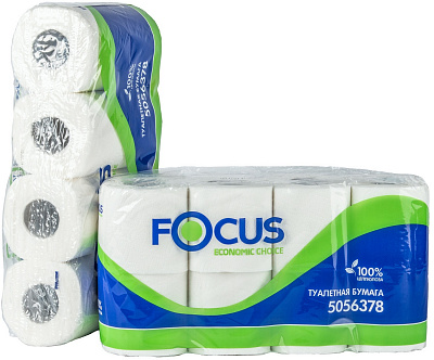 FOCUS Туалетная бумага  2сл 16,2м - [64шт] ярко-белая, эконом 