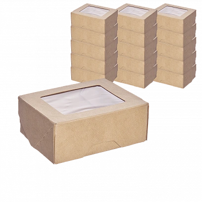"1EA" OneBox - коробка с окном  350мл крафт 25шт /80*100*40/ (24уп*кор) 