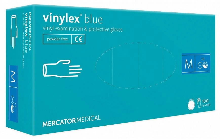 Перчатки Виниловые голубые "Mercator" - M (50пар) 