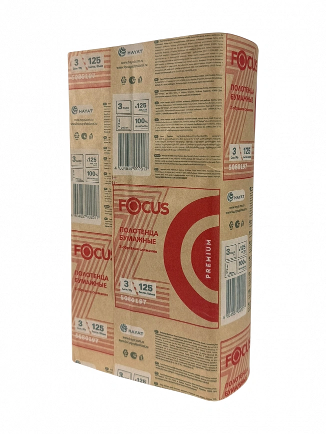 Focus полотенца бумажные Z слож. 3сл 125л - [12шт] Целлюлоза,  лист 21,5х24см 5080197¶ 