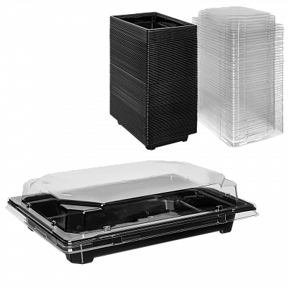 С-19 Контейнер для суши черный 18х13 - [420шт] с крышкой 