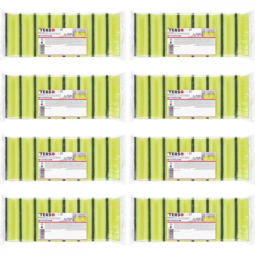 Terso Губка с фрезой удлин. 130х70х45 - 8шт желтая c зеленым с абр.750 EL (16уп*кор) 