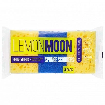 Губка Желтая особая + плотный Синий абразив "Lemon Moon" 3шт (28шт-уп) 