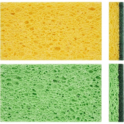 Губка Целлюлозная /110х65х21/ Цветная с Зеленым абразивом пл.650 "Lemon Moon" 2шт (20шт-уп) 