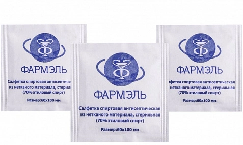 Влажная салфетка  в индивидуальной уп. 6х10см антисептическая Фармэль-300шт в упак (18уп в кор)