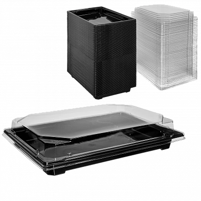 С-25 Контейнер для суши черный 24х16 - [220шт] с крышкой 1784028