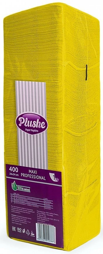 Салфетки 24х24 1сл Желтые 400л БигПак "Plushe"(4шт) Салфетки 24х24 1сл Желтые 400л БигПак "Plushe"(4шт)