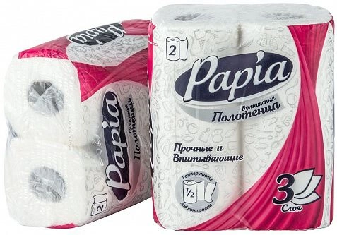 Бумажные полотенца в рулоне  3сл 12м "Papia" (28шт) 