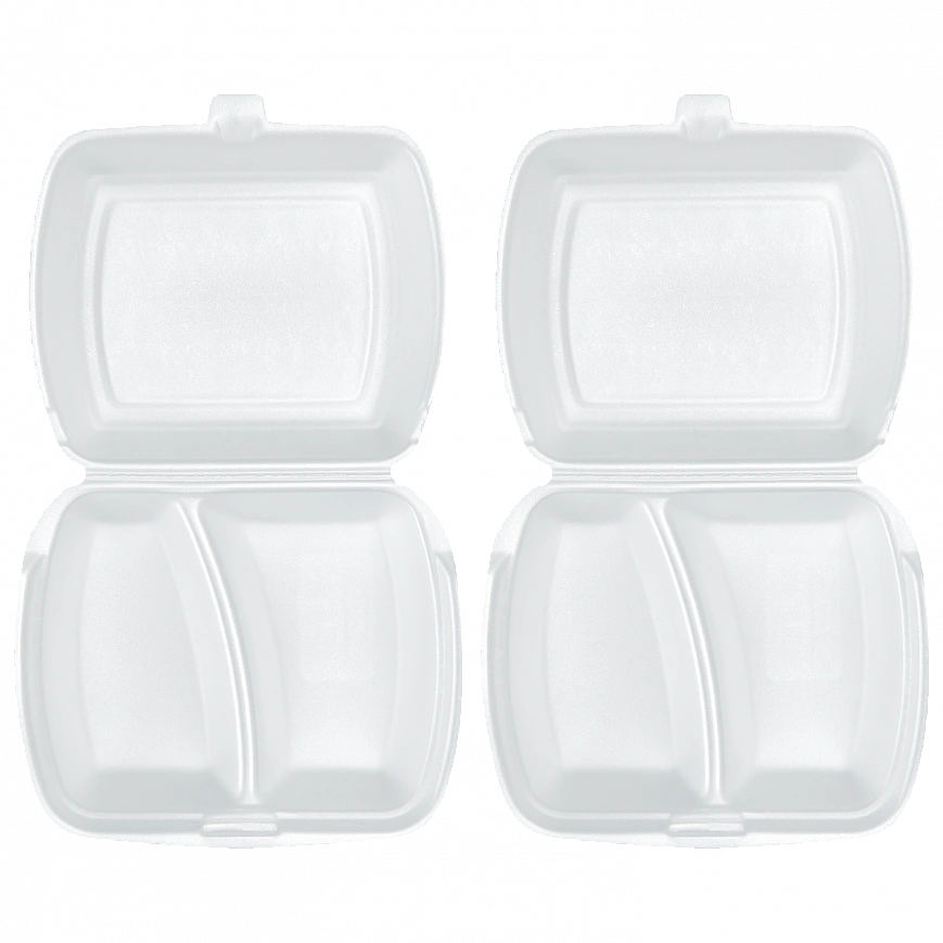 Ланч бокс с Перегородкой белый - [100шт] вспененный 249х207х61