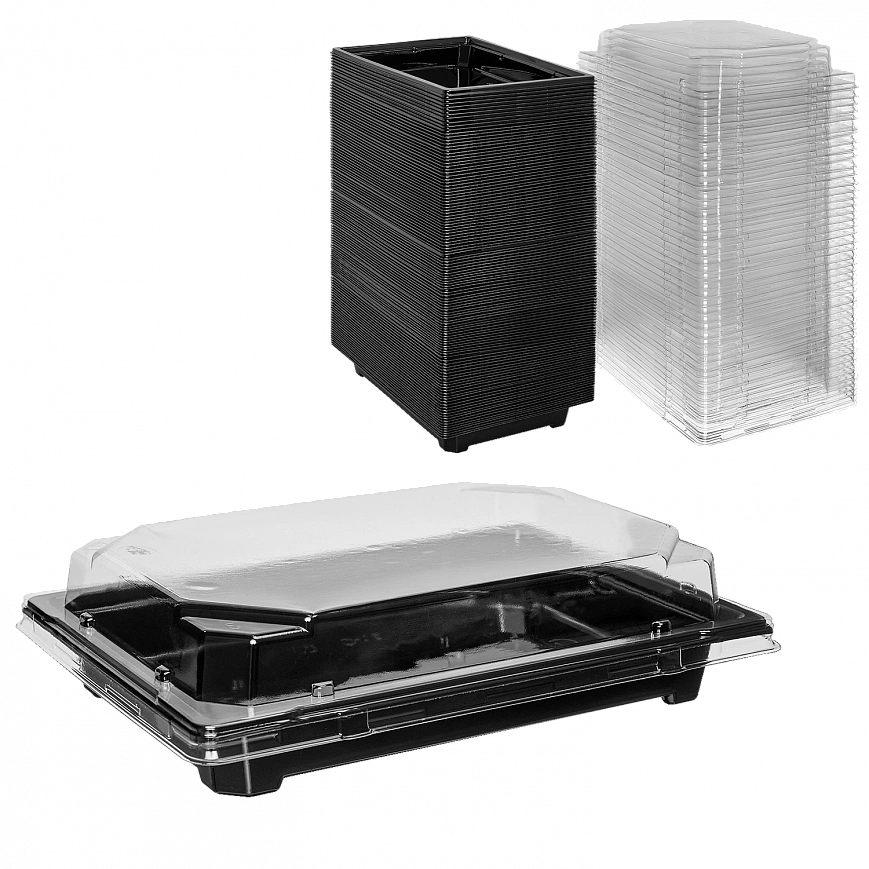 С-19 Контейнер для суши черный 18х13 - [420шт] с крышкой 