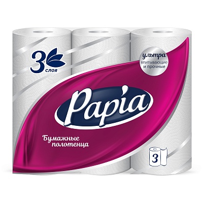 PAPIA Полотенца бумажные в рулоне  3сл 12м - [42шт] 