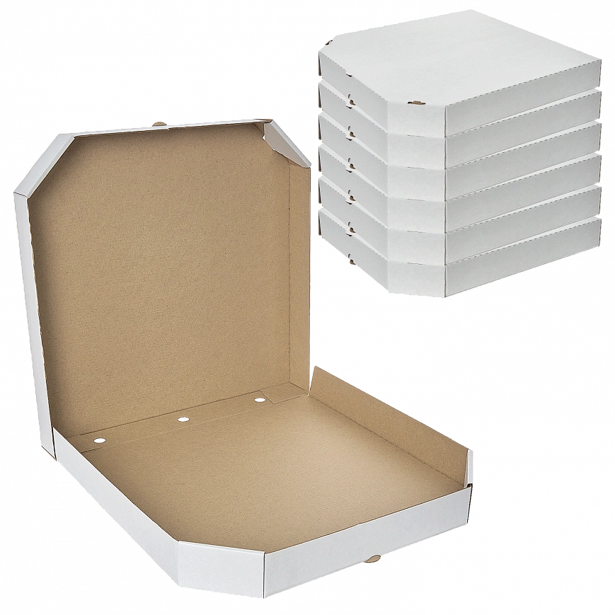 Коробка для пиццы 35х35 - [100шт] белый / крафт микрогофра 