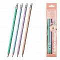 Набор из 4 чернографитных карандашей пластиковых ErichKrause JOY® Pastel Bloom, круглых, с ластиком,