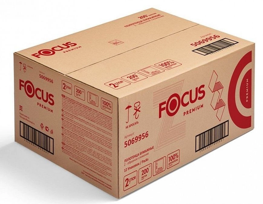 Бумажные полотенца Z-сложения 2сл 200л "Focus" /24*20см/ (12шт) 5069956