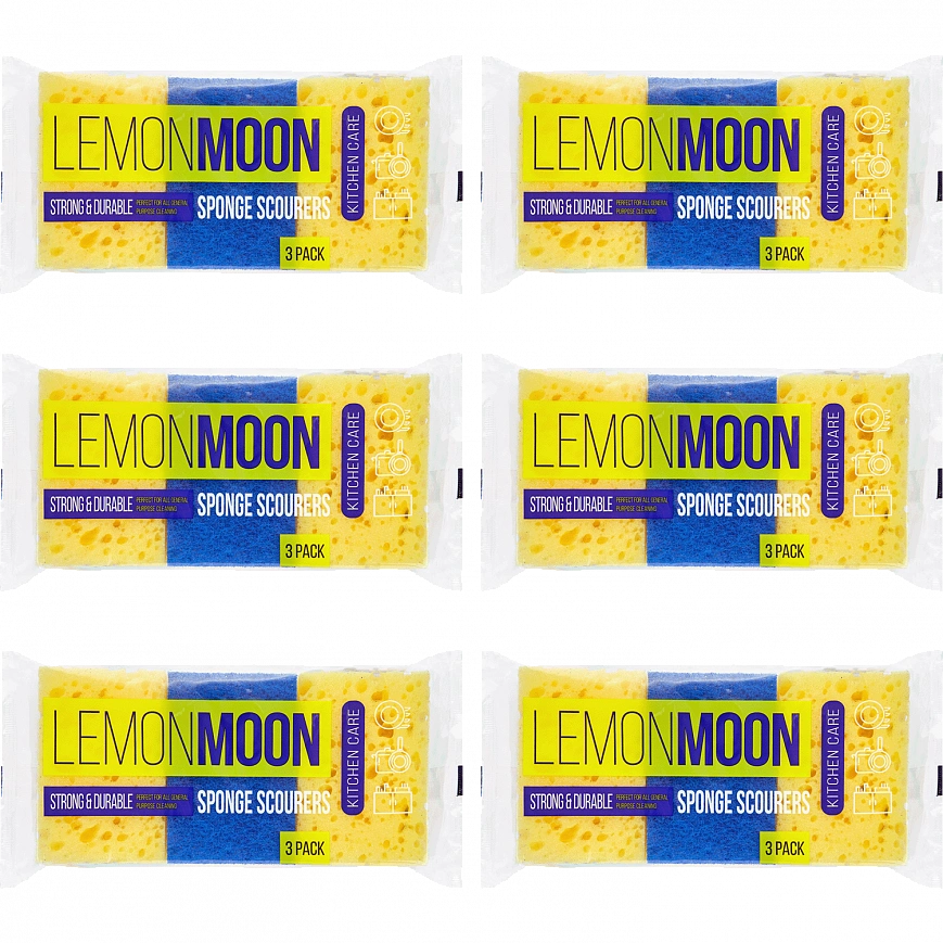 Губка пл.500 Желтая SB c Синим с абразивом /96х64х35/ Lemon Moon 3шт в упак (28уп в кор)  Губка пл.500 Желтая SB c Синим с абразивом /96х64х35/ Lemon Moon 3шт в упак (28уп в кор)