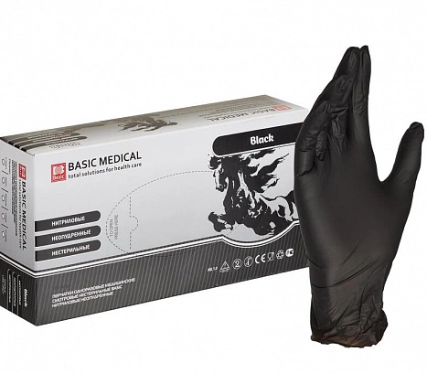 Перчатки нитриловые черные 3,5гр - XL 50пар "Basic" black (10уп*кор) мк