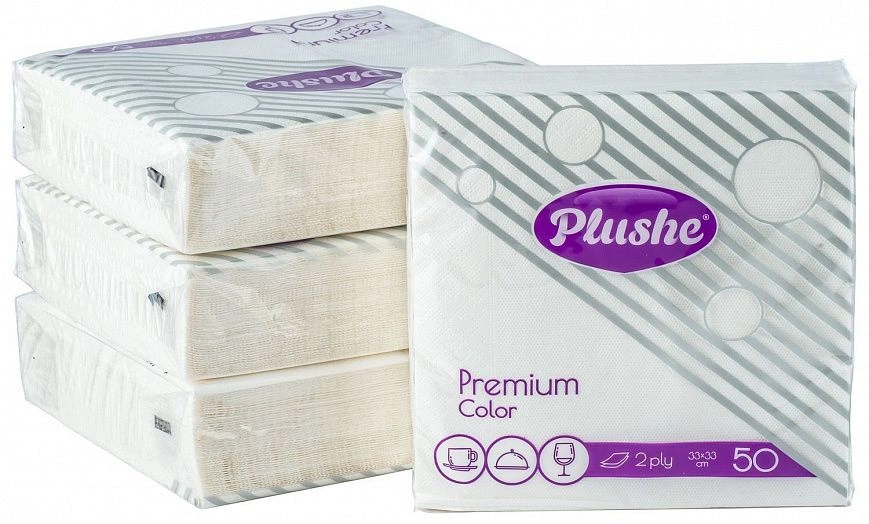 Салфетки 33х33 2сл Белые 50л "Plushe" (16шт) Салфетки 33х33 2сл Белые 50л "Plushe" (16шт)
