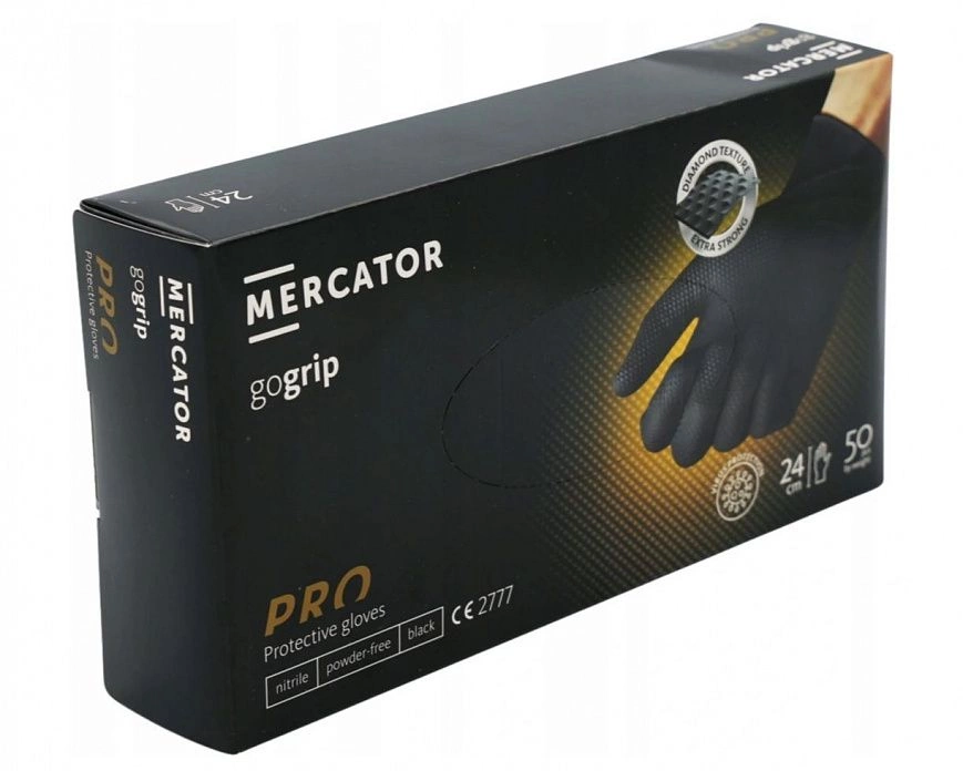Перчатки Нитриловые плотные черные "Mercator" - М (25пар) 2