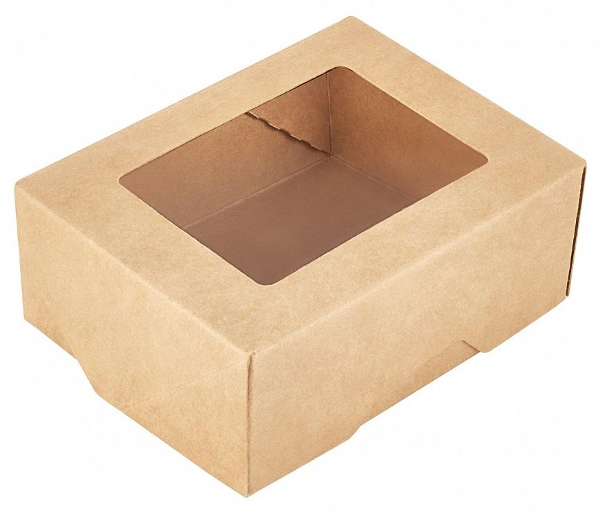 "1Земля" Коробка для еды с окном  350мл /80х100х40мм/ Крафт 25шт (24шт-уп)