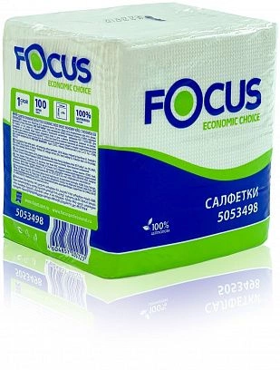 Салфетки 24х24 1сл Белые 100л "Focus" (24шт) 5053498