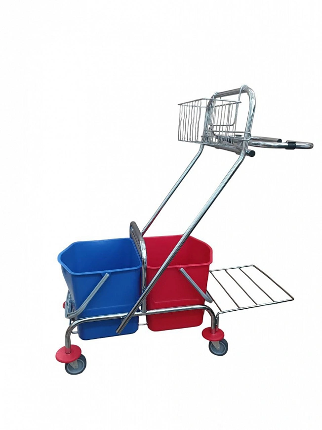 Тележка хром 2х17л ведра + лоток + держатель мешка Тележка хром 2х17л ведра + лоток + держатель мешка