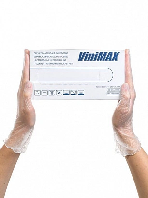 ViniMax виниловые перчатки S - [50пар] прозрачные (10уп*кор) мк