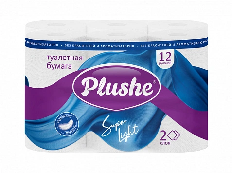 Plushe туалетная бумага Белая 2сл  13,68м - [96шт] ОМ, Super Light 