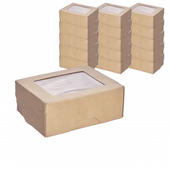 "1Земля" Коробка для еды с окном  350мл /80х100х40мм/ Крафт 25шт (24шт-уп)