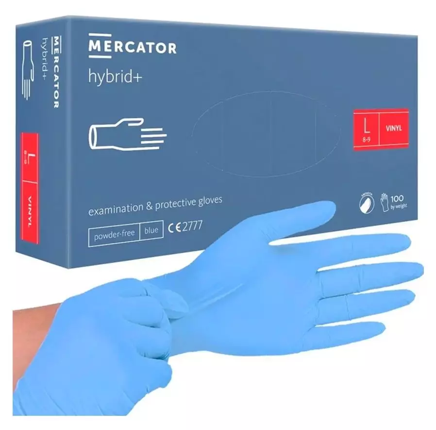 Перчатки Hybrid+ голубые "Mercator" - L (50пар) 
