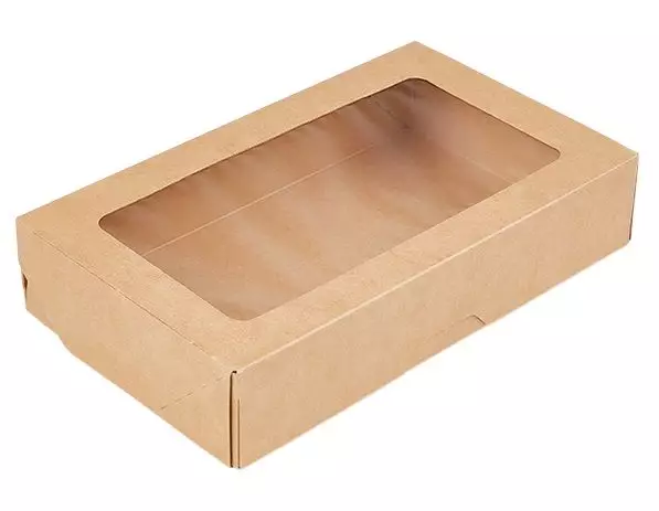 "1Земля" Коробка для еды с окном 1000мл /120х200х40мм/ Крафт 25шт (10шт-уп)