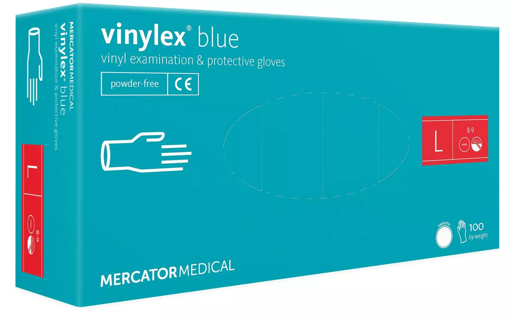 Перчатки Виниловые голубые "Mercator" - L (50пар) 