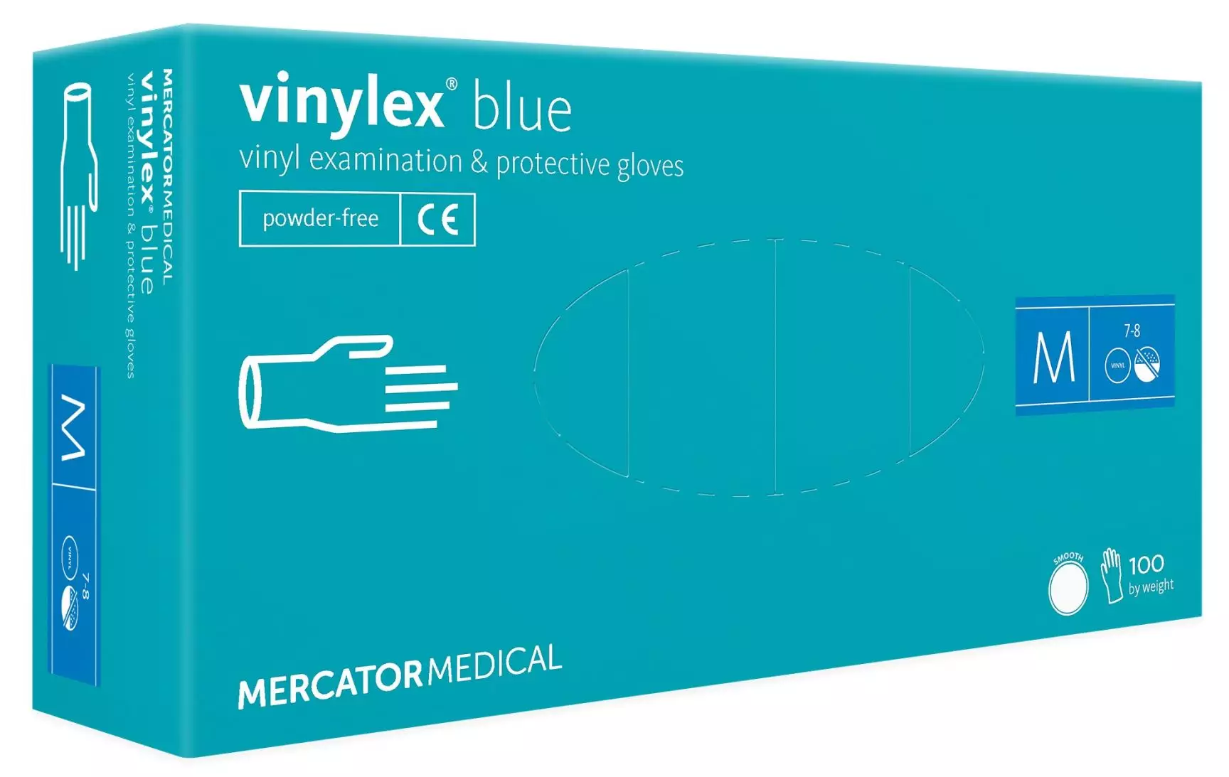 Перчатки Виниловые голубые "Mercator" - M (50пар) 