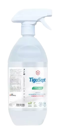 ЖМС "Тигосепт" Жидкий антисептик 70%(спирта) с дез. эффектом 1л спрей (12шт-уп)
