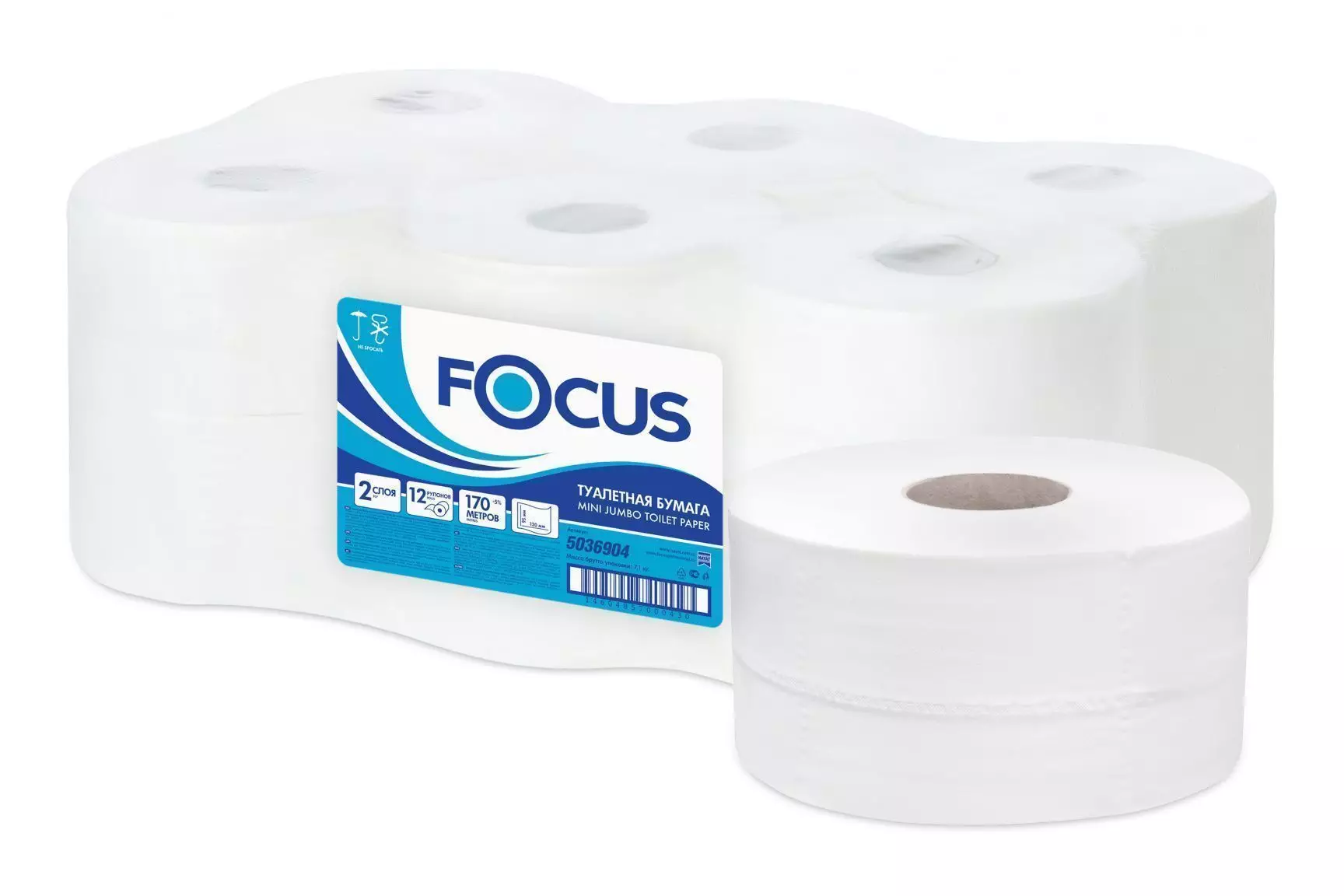 Туалетная бумага 2сл 170м Ярко-белая "Focus" (12шт) 