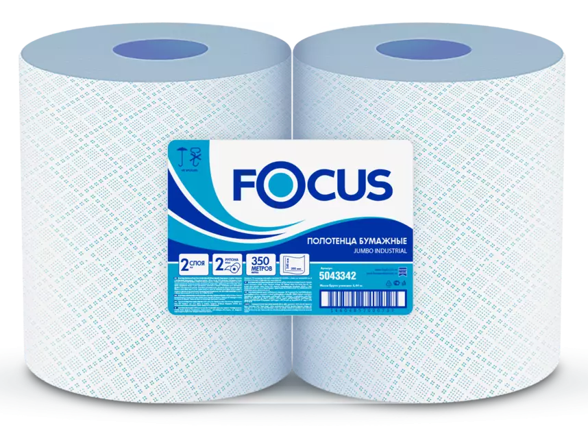 Бумажные полотенца в рулоне 2сл 350м Синие "Focus" /35*24см/ (2шт) 5043342